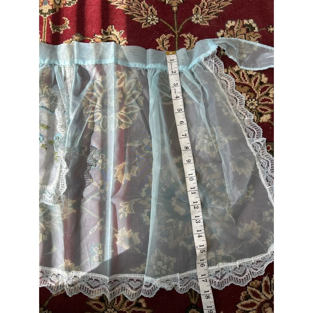 Vintage‎ Apron Lot of 2 Kitchen Half Apron Lace Trim Pink Blue Embroidered